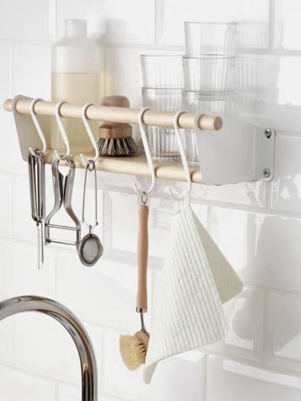 IKEA NEREBY Wall Shelf Birch Wood & White Metal 15 7/8” Long Kitchen Storage New